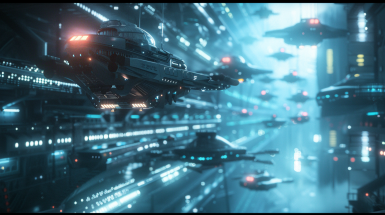 Epic futuristic defense industry scene