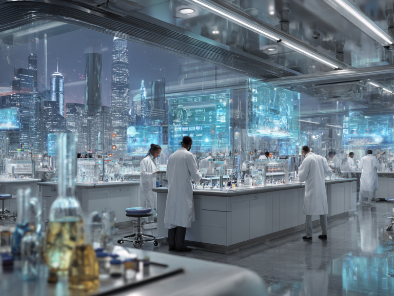 futuristic pharmaceutical research lab