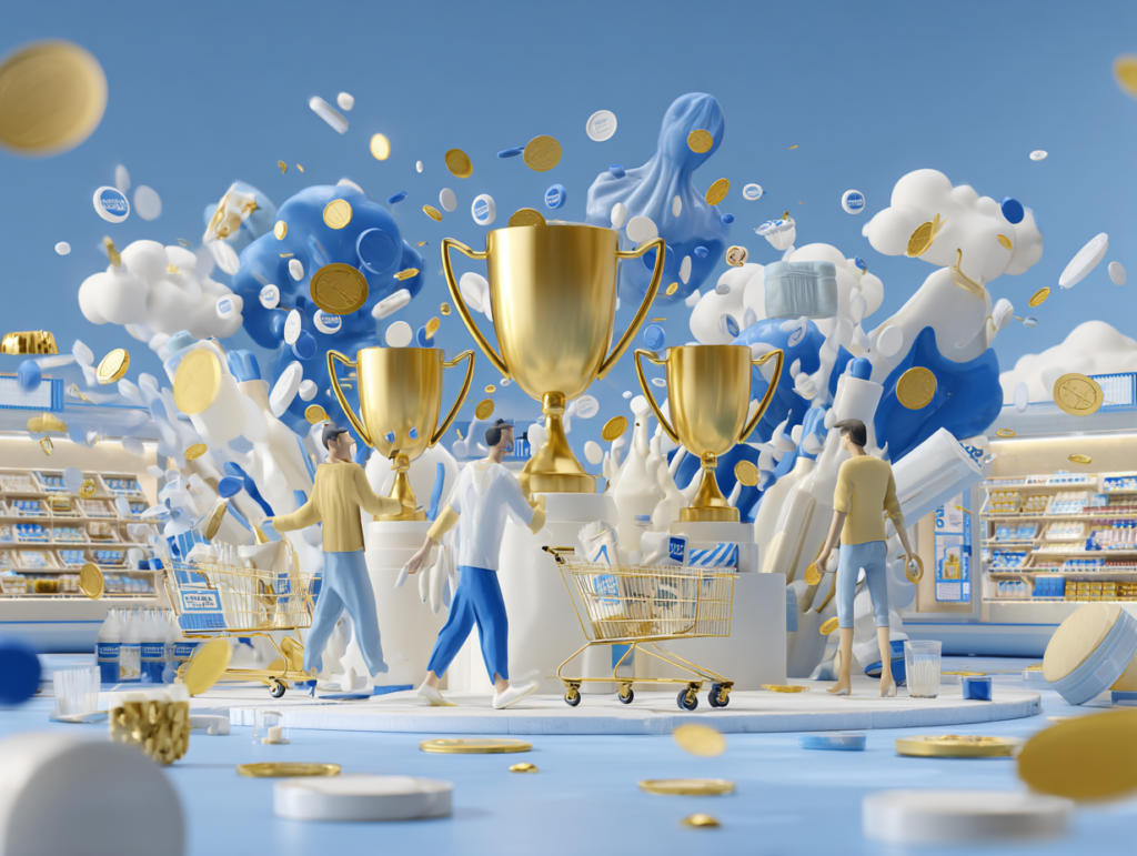 A vibrant and dynamic visual celebrating supermarket chain winning six awards