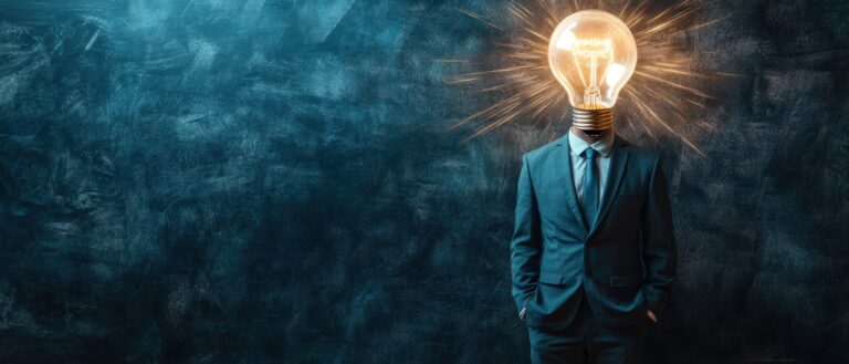 A businessman with a light bulb on his head, symbolizing innovation and creative thinking.