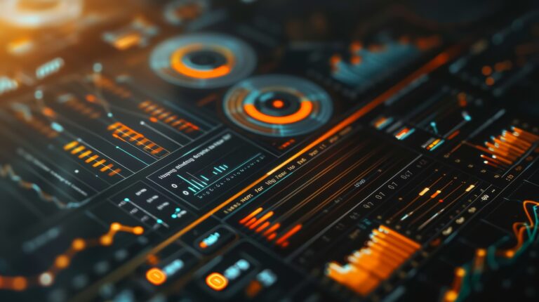 Abstract digital interface with data visualization and glowing elements