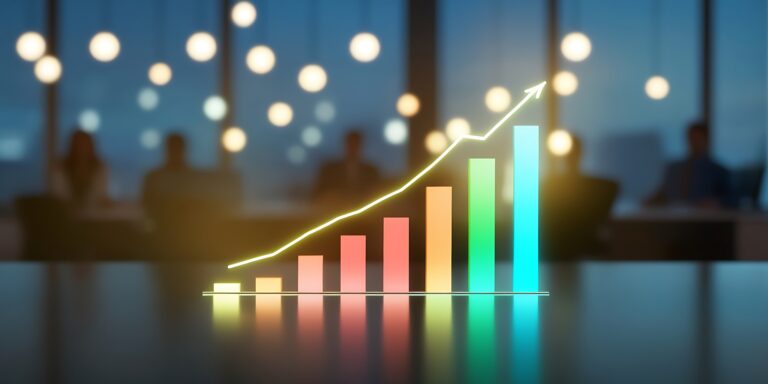 Dynamic Growth Chart Projection in Corporate Office - Concept of Business Success and Financial Progress